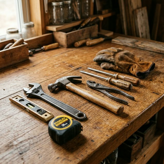 Herramientas profesionales sobre madera